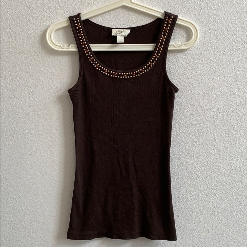 Ann Taylor Loft Beaded Brown Tank in Sz Xs
